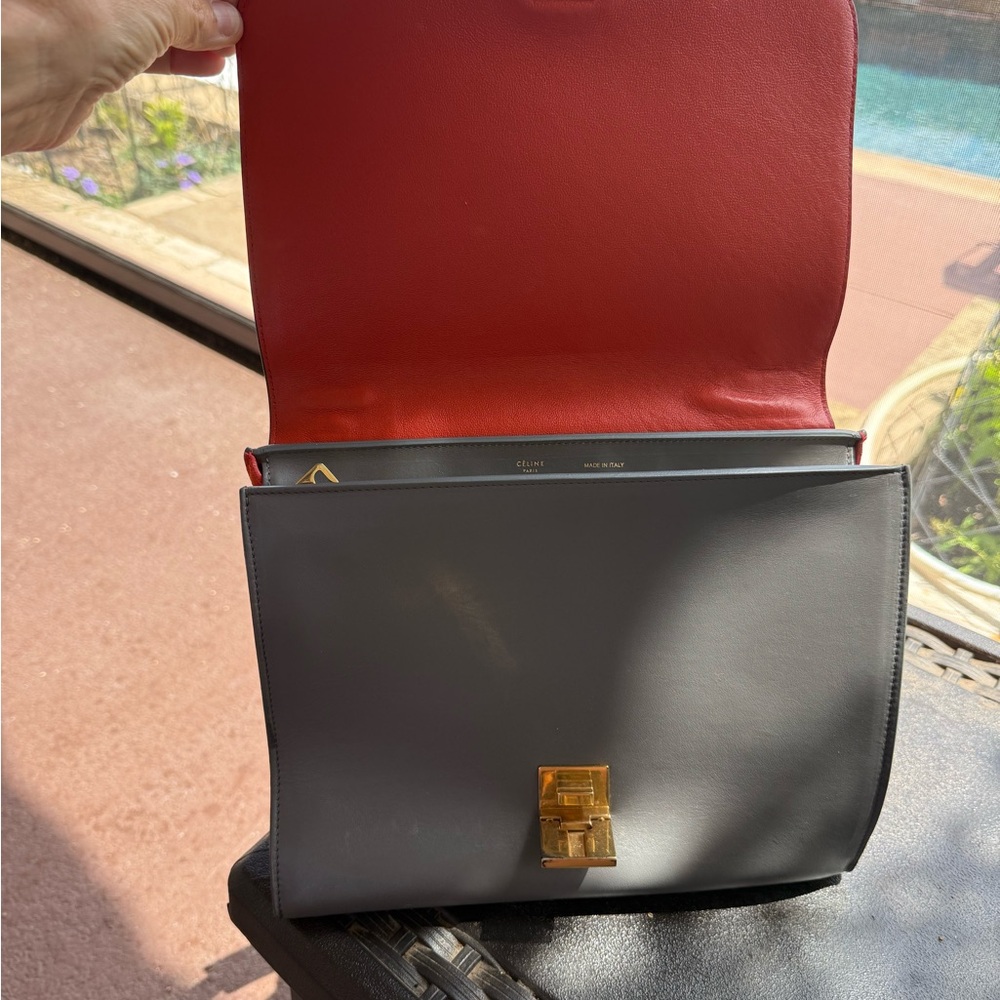 Authentic CELINE tricolor color block swing Trapeze bag purse medium Never Used - Picture 11 of 17
